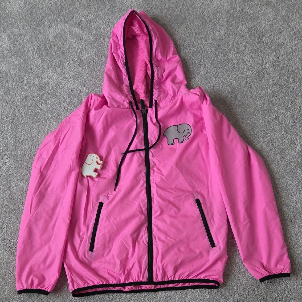 Ivory Ella Pink Hooded Raincoat with Elephant Design
